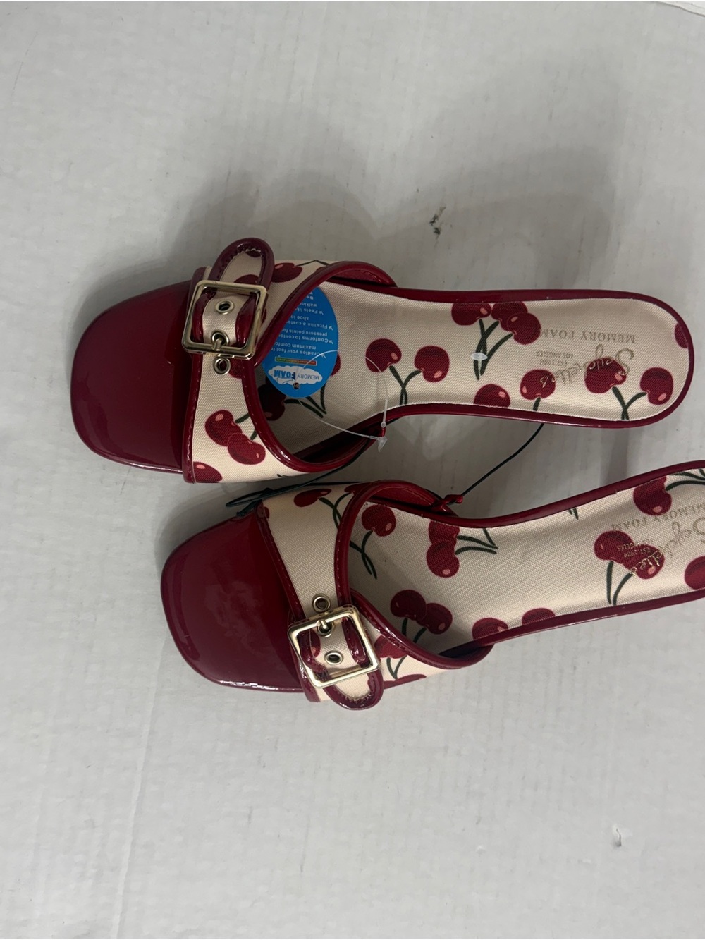 Cherry Print Buckle Kitten Heel Mules Red White - Picture 3 of 5